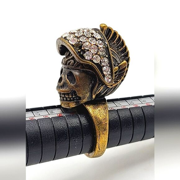Brass Skull Spartan ring, biker  or goth vibes, size 7 - Picture 1 of 5